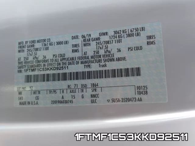 1FTMF1C53KKD92511 фото 2