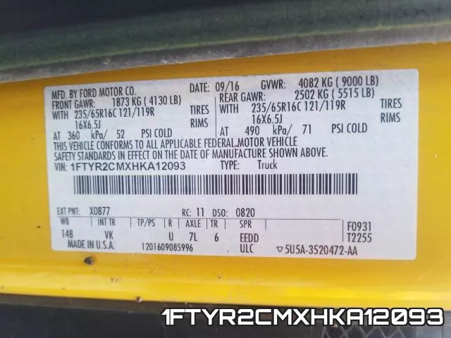 1FTYR2CMXHKA12093 фото 2
