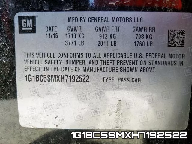 1G1BC5SMXH7192522 фото 2