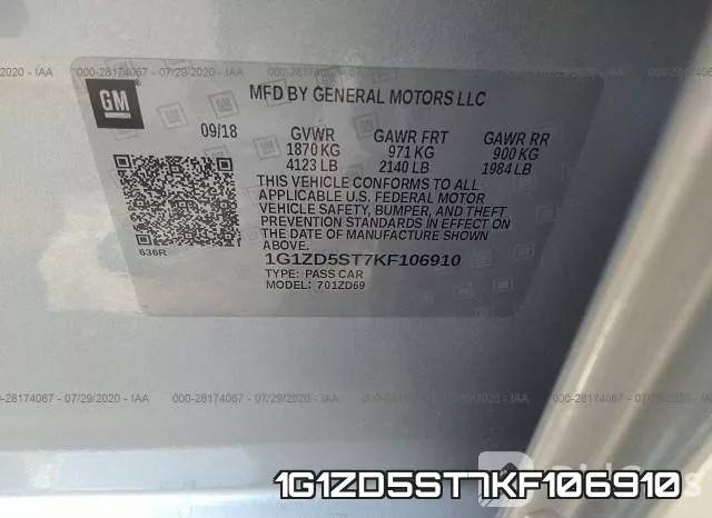 1G1ZD5ST7KF106910 фото 10