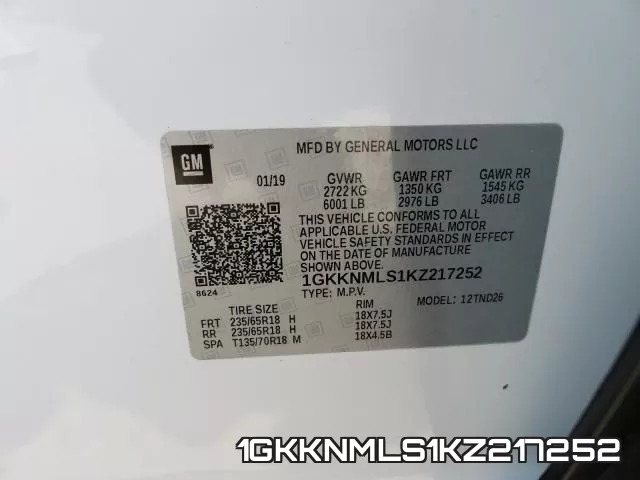 1GKKNMLS1KZ217252 фото 2