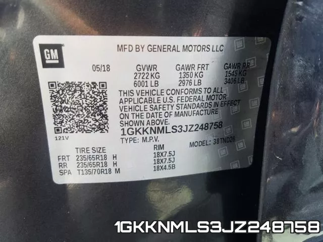 1GKKNMLS3JZ248758 фото 2