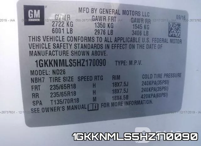 1GKKNMLS5HZ170090 фото 10