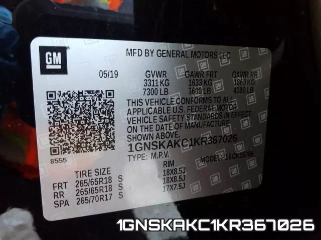 1GNSKAKC1KR367026 фото 2