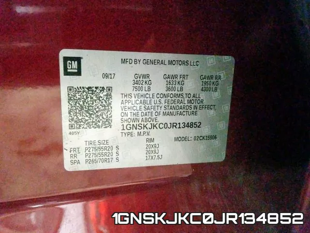 1GNSKJKC0JR134852 фото 2