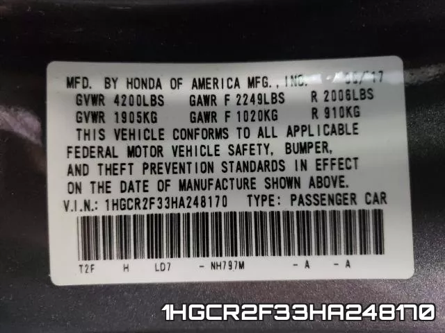 1HGCR2F33HA248170 фото 2