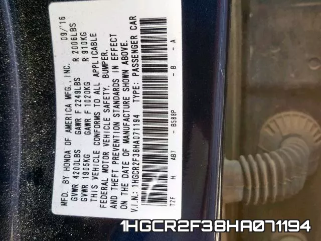 1HGCR2F38HA071194 фото 2