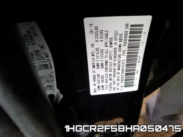 1HGCR2F58HA050475 фото 2