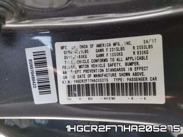1HGCR2F77HA205275 фото 2