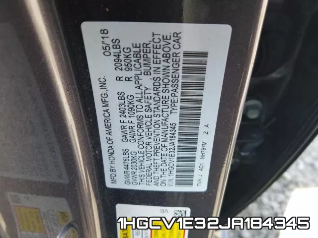 1HGCV1E32JA184345 фото 2