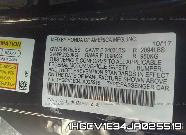 1HGCV1E34JA025519 фото 10