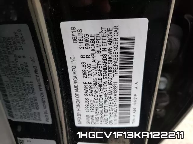1HGCV1F13KA122211 фото 2