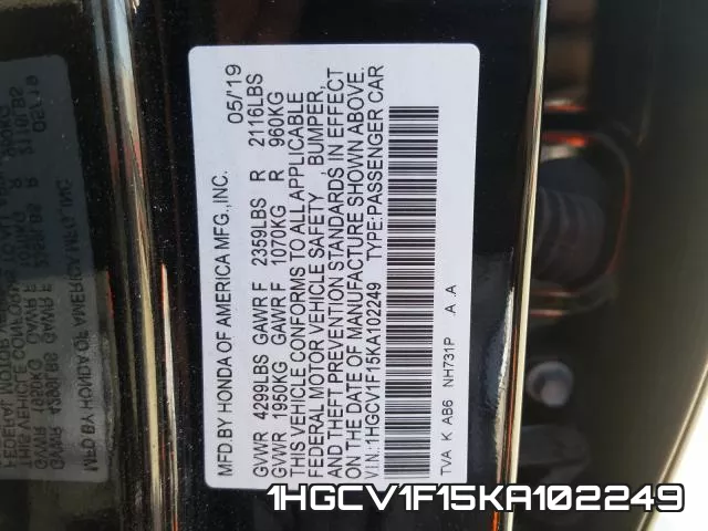 1HGCV1F15KA102249 фото 2