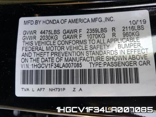 1HGCV1F34LA007085 фото 2