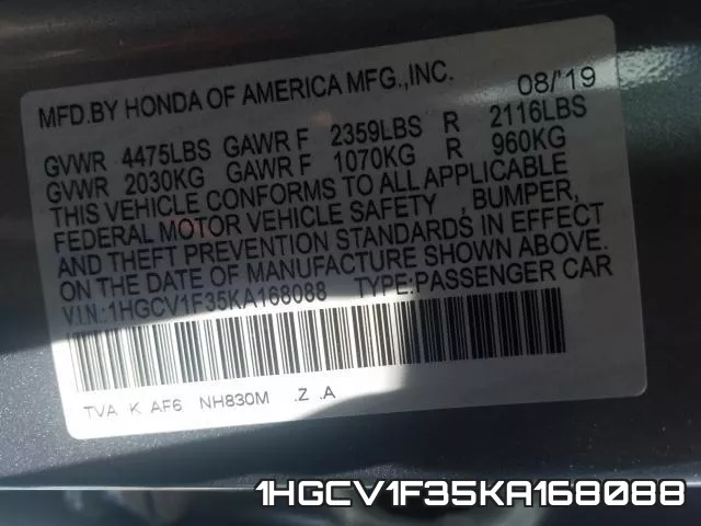 1HGCV1F35KA168088 фото 2