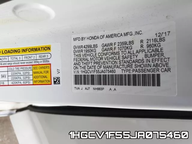 1HGCV1F55JA075460 фото 2