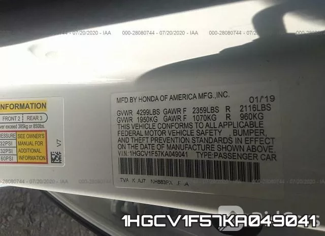 1HGCV1F57KA049041 фото 10