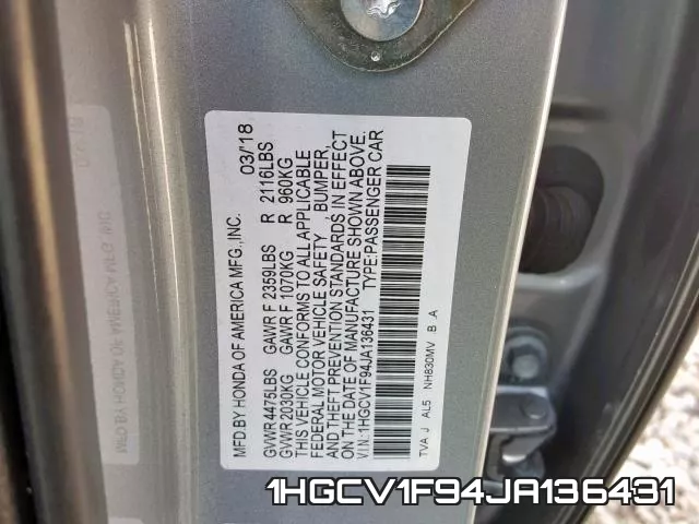 1HGCV1F94JA136431 фото 2