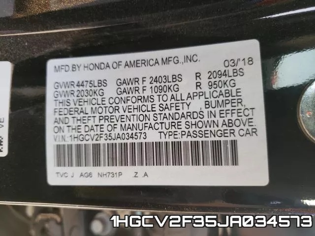 1HGCV2F35JA034573 фото 2