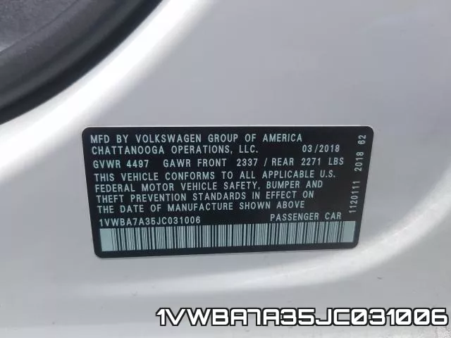 1VWBA7A35JC031006 фото 2