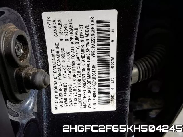 2HGFC2F65KH504245 фото 2