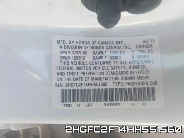 2HGFC2F74HH551560 фото 2
