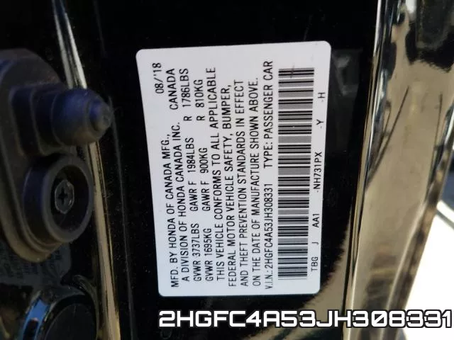 2HGFC4A53JH308331 фото 2