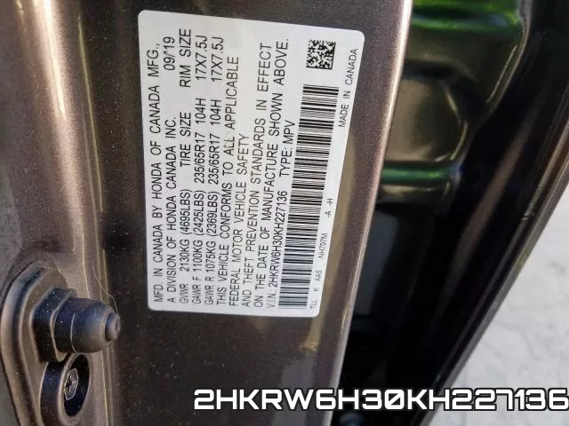 2HKRW6H30KH227136 фото 2