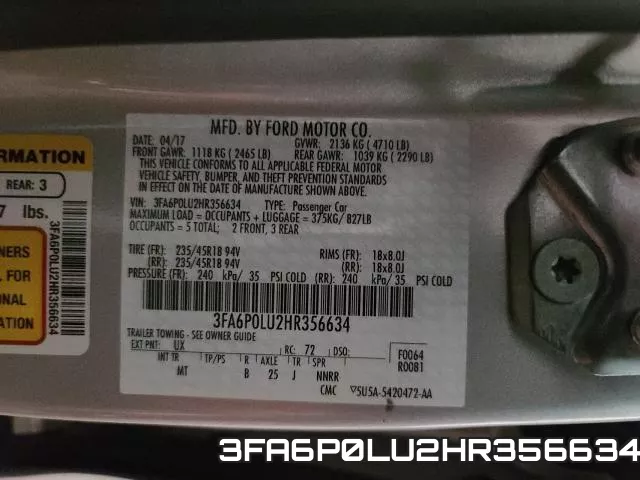 3FA6P0LU2HR356634 фото 2