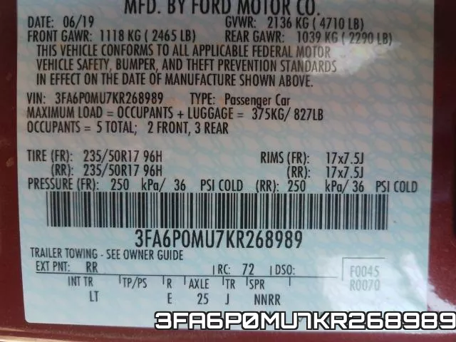 3FA6P0MU7KR268989 фото 2