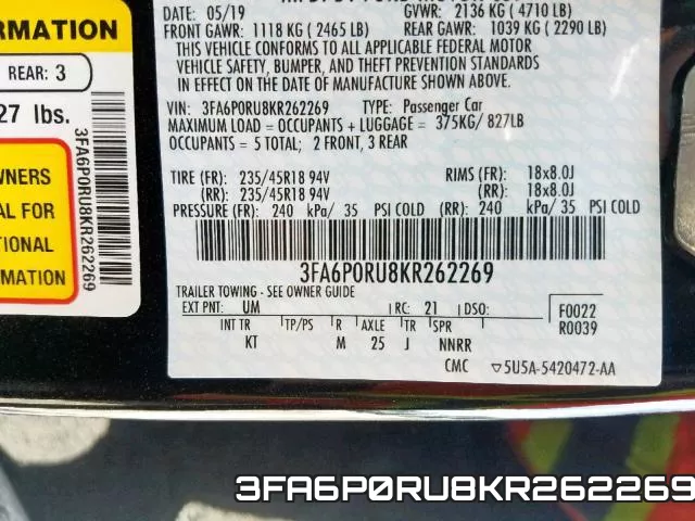 3FA6P0RU8KR262269 фото 2
