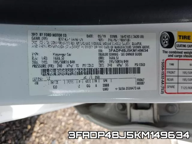 3FADP4BJ5KM149634 фото 2