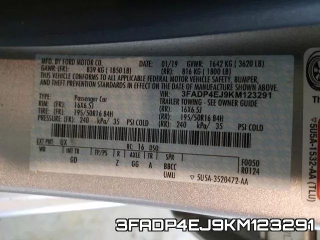 3FADP4EJ9KM123291 фото 2