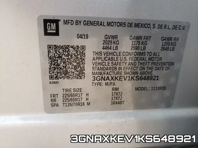 3GNAXKEV1KS648921 фото 2