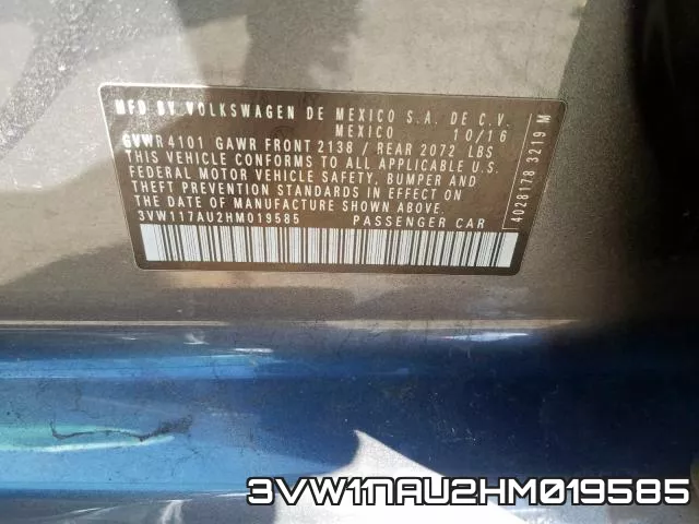 3VW117AU2HM019585 фото 2