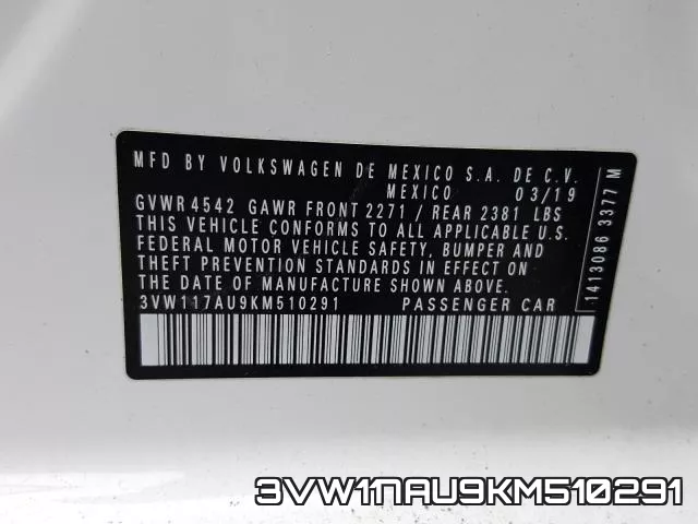 3VW117AU9KM510291 фото 2