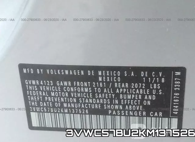 3VWC57BU2KM137526 фото 10