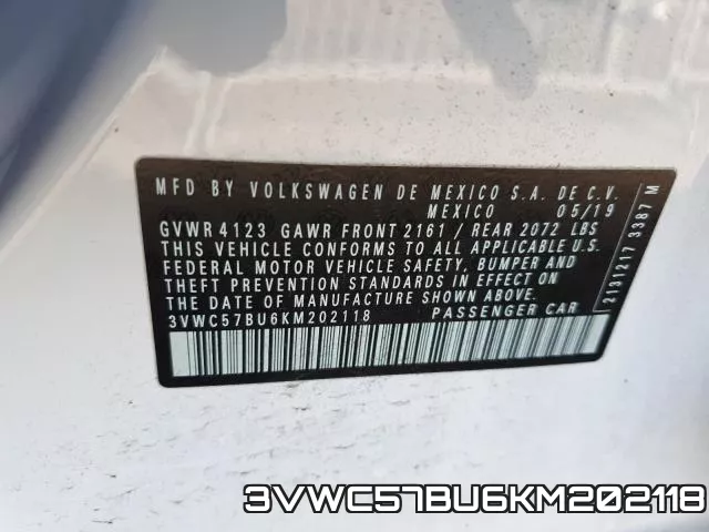 3VWC57BU6KM202118 фото 2