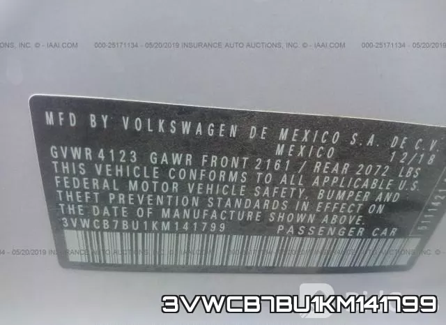 3VWCB7BU1KM141799 фото 10