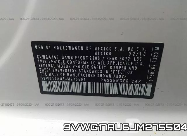 3VWG17AU6JM275504 фото 10