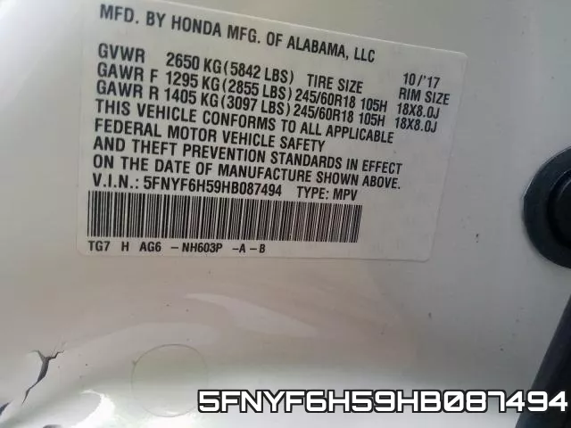 5FNYF6H59HB087494 фото 2