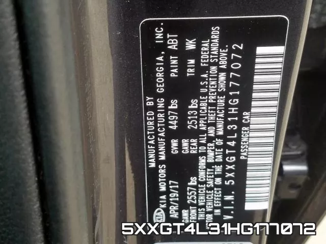 5XXGT4L31HG177072 фото 2