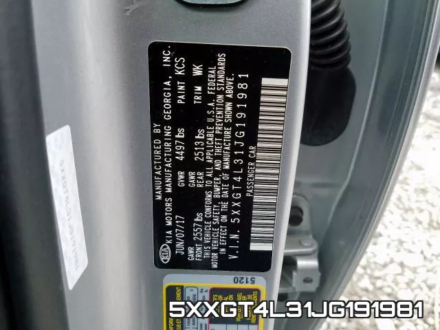 5XXGT4L31JG191981 фото 2
