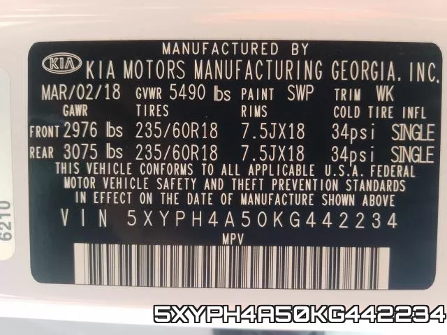 5XYPH4A50KG442234 фото 2