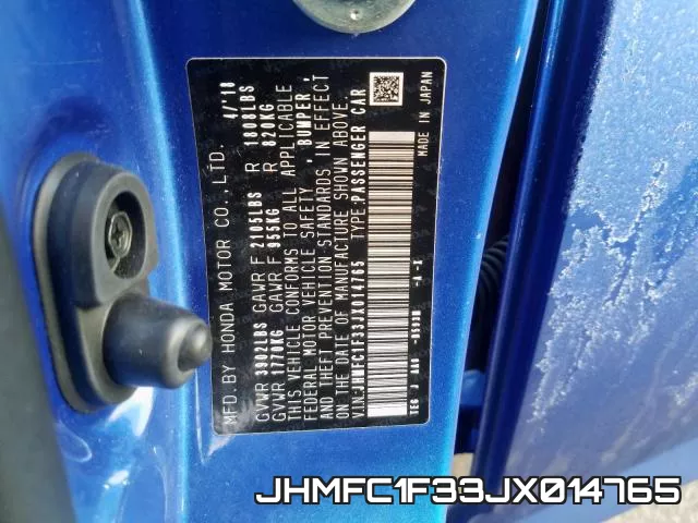 JHMFC1F33JX014765 фото 2