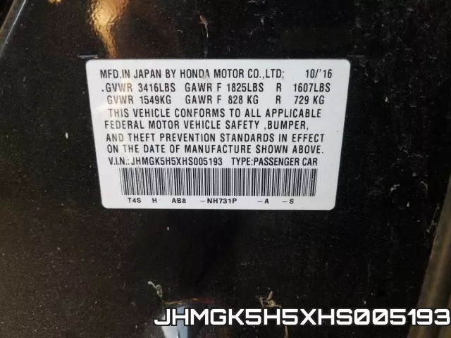 JHMGK5H5XHS005193 фото 2
