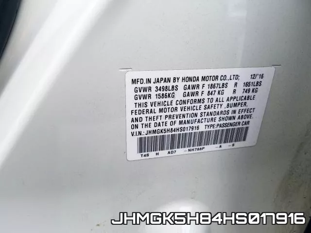JHMGK5H84HS017916 фото 2