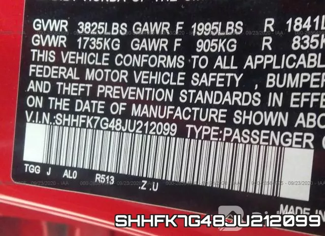SHHFK7G48JU212099 фото 10
