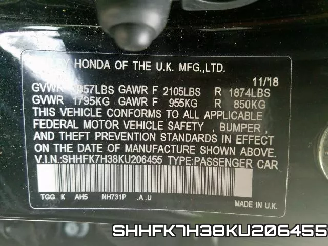 SHHFK7H38KU206455 фото 2