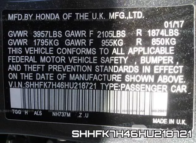 SHHFK7H46HU218721 фото 10